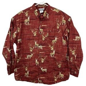 Columbia River Lodge Shirt Whitetail Deer Long Sleeve Mens Size XL Brick Red Tan